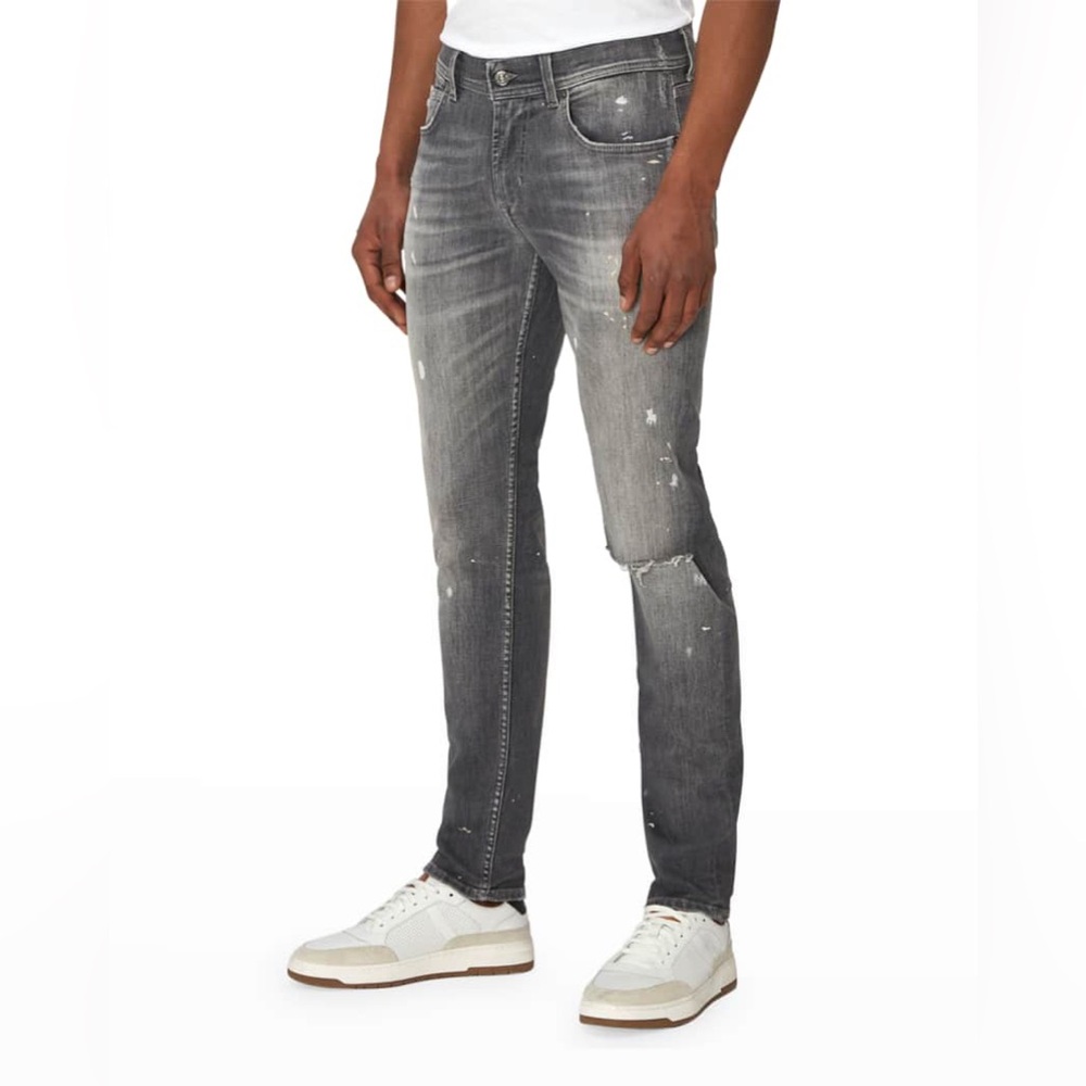 7 For all mankind distresssed denim jeans mens size 34 black/gray slimmy tapered